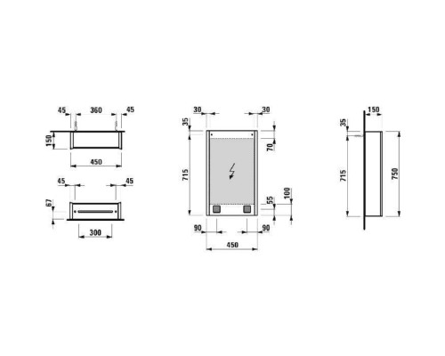 Шкаф зеркальный Laufen Frame 25 45x15x75 см левый LED-подсветка 2 розетки 4.0835.1.900.144.1