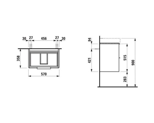 Тумба с раковиной подвесная Laufen Base 57x36x53 см белый матовый 8.1895.9.000.104.1/4.0221.2.110.260.1