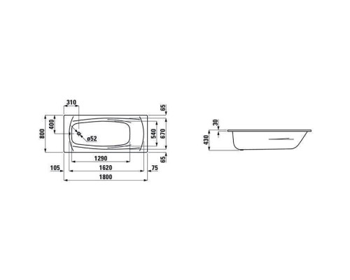 Ванна стальная Laufen Palladium 180x80 см встраиваемая с отверстиями для ручек антискользящее покрытие белый 2.2510.3.600.040.1 / 2.9618.1.004.000.1