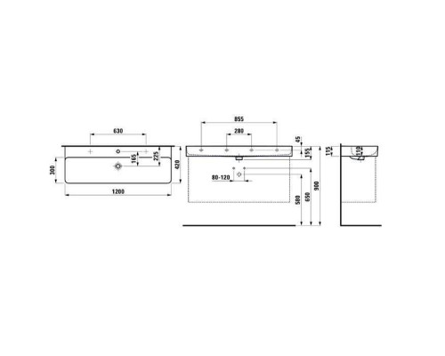 Раковина Laufen Val 120х42х11.5 см 1 отверстие 8.1028.9.000.104.1