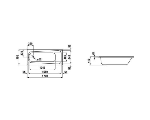 Ванна встраиваемая Laufen Pro 170x75 см стальная шумоизоляция отверстия для ручек белый 2.2595.3.000.040.1 / 2.9618.1.004.000.1