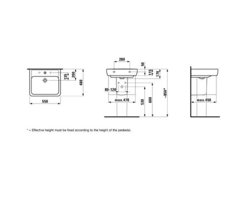Раковина подвесная/накладная Laufen Pro 55x48 см 1 отверстие 8.1895.1.000.104.1
