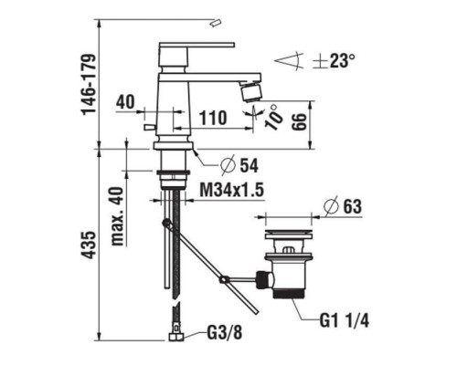 Смеситель для биде Laufen The New Classic с донным клапаном хром HF900510100000