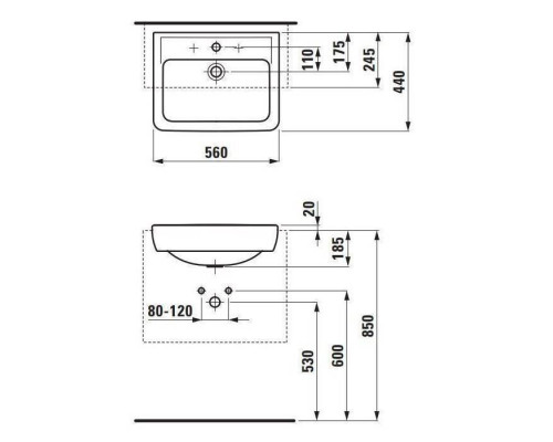 Раковина полувстраиваемая Laufen Pro A 56x44x11.5 см 3 отверстия белая 8.1296.1.000.108.1