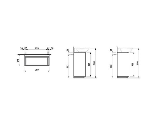 Тумба под раковину напольная Laufen INO 77x35x78 см 2 ящика светлый вяз 4.0300.2.110.262.1/8.1330.1.000.104.1