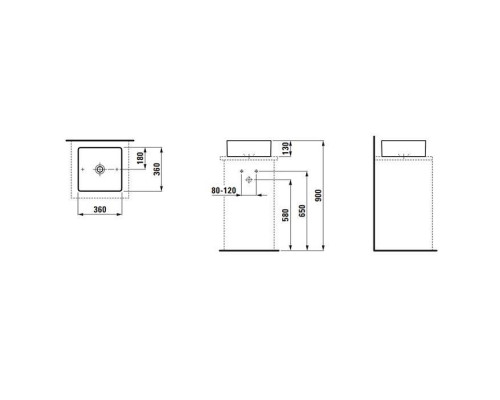 Раковина накладная Laufen Living Square 36х36х13 см без отверстия без перелива белая 8.1143.3.000.112.1
