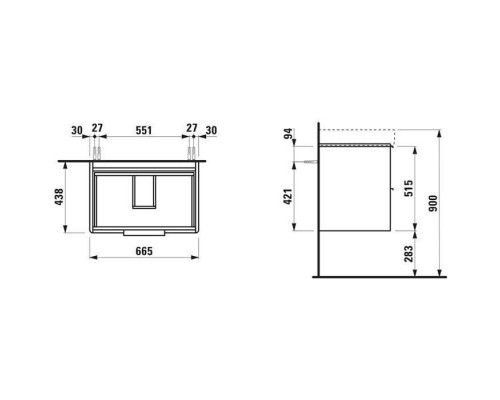 Тумба с раковиной подвесная Laufen Base 70x46.5 см 2 ящика белый глянцевый 4.0233.2.110.261.1/8.1096.7.000.104.1