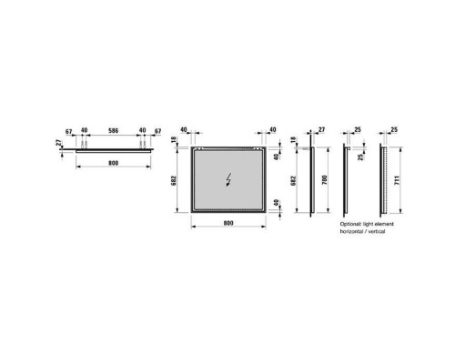 Зеркало Laufen Frame 25 80х70х2.5 см алюминий 4.4740.4.900.144.1